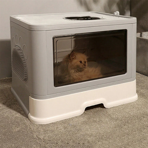 PureVitam Stainless Steel Cat Litter Box - High Sided, Enclosed with Lid, Pedal, Scoop - Large 30L Capacity