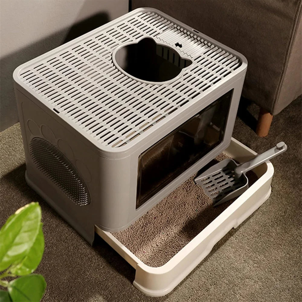 PureVitam Stainless Steel Cat Litter Box - High Sided, Enclosed with Lid, Pedal, Scoop - Large 30L Capacity