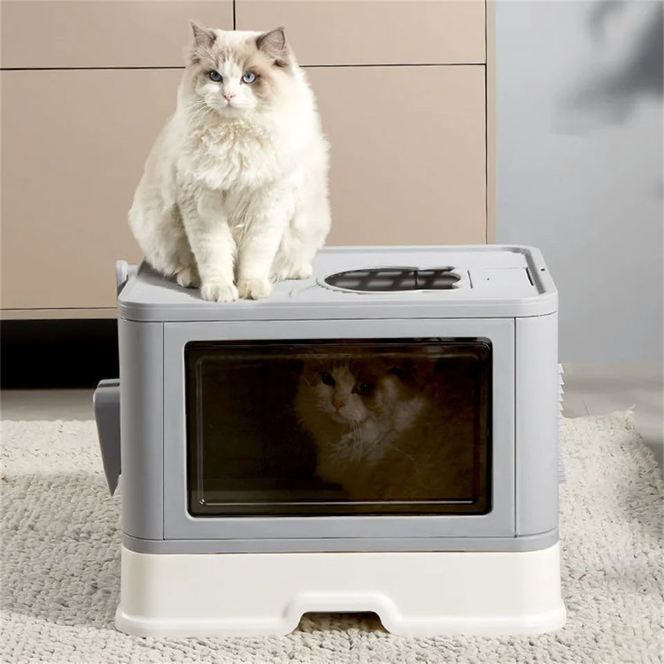 PureVitam Stainless Steel Cat Litter Box - High Sided, Enclosed with Lid, Pedal, Scoop - Large 30L Capacity