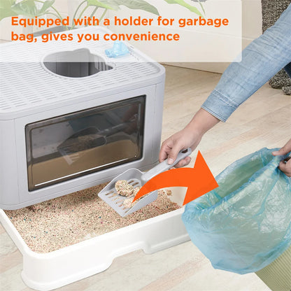 PureVitam Stainless Steel Cat Litter Box - High Sided, Enclosed with Lid, Pedal, Scoop - Large 30L Capacity