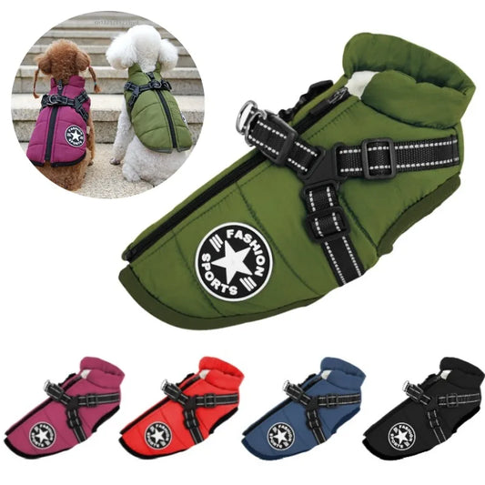 Waterproof Winter Dog Jacket with Built-In Harness Ring