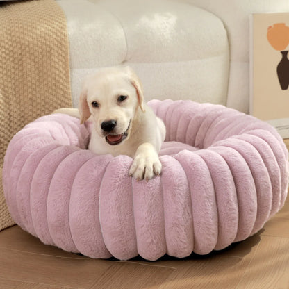 Plush Round Pet Bed for Cats & Small Dogs – Soft Washable Donut Bed with Non-Slip Base (16” to 35”)