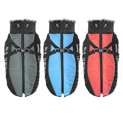 Manteau d'hiver imperméable et chaud pour chien avec harnais intégré