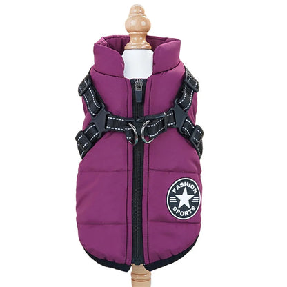 Waterproof Winter Dog Jacket with Built-In Harness Ring
