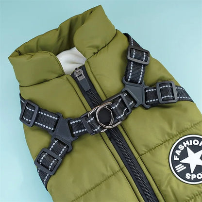 Waterproof Winter Dog Jacket with Built-In Harness Ring