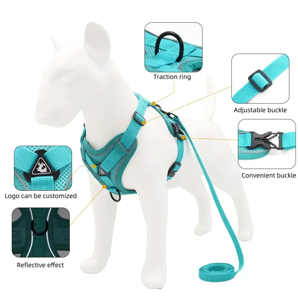 Adjustable No-Pull Dog Harness & Leash Set – Secure, Reflective & Comfortable for Small and Medium Pets