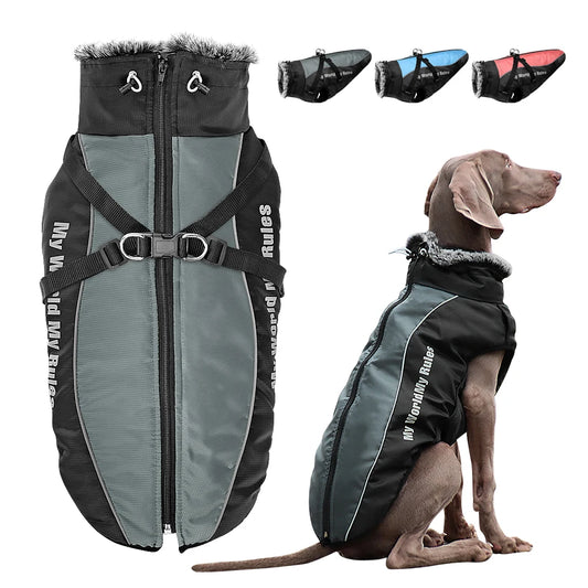 Waterproof & Warm Winter Dog Coat with Built-In Harness