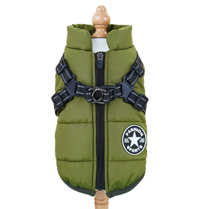 Waterproof Winter Dog Jacket with Built-In Harness Ring