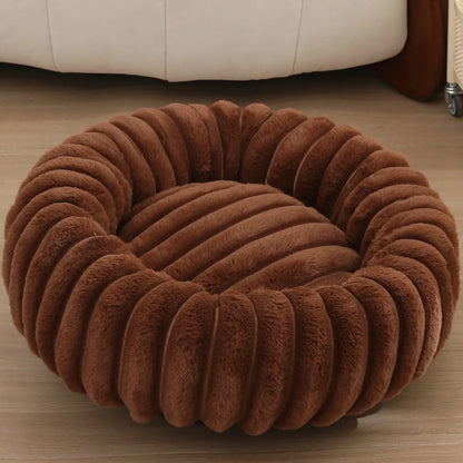 Plush Round Pet Bed for Cats & Small Dogs – Soft Washable Donut Bed with Non-Slip Base (16” to 35”)
