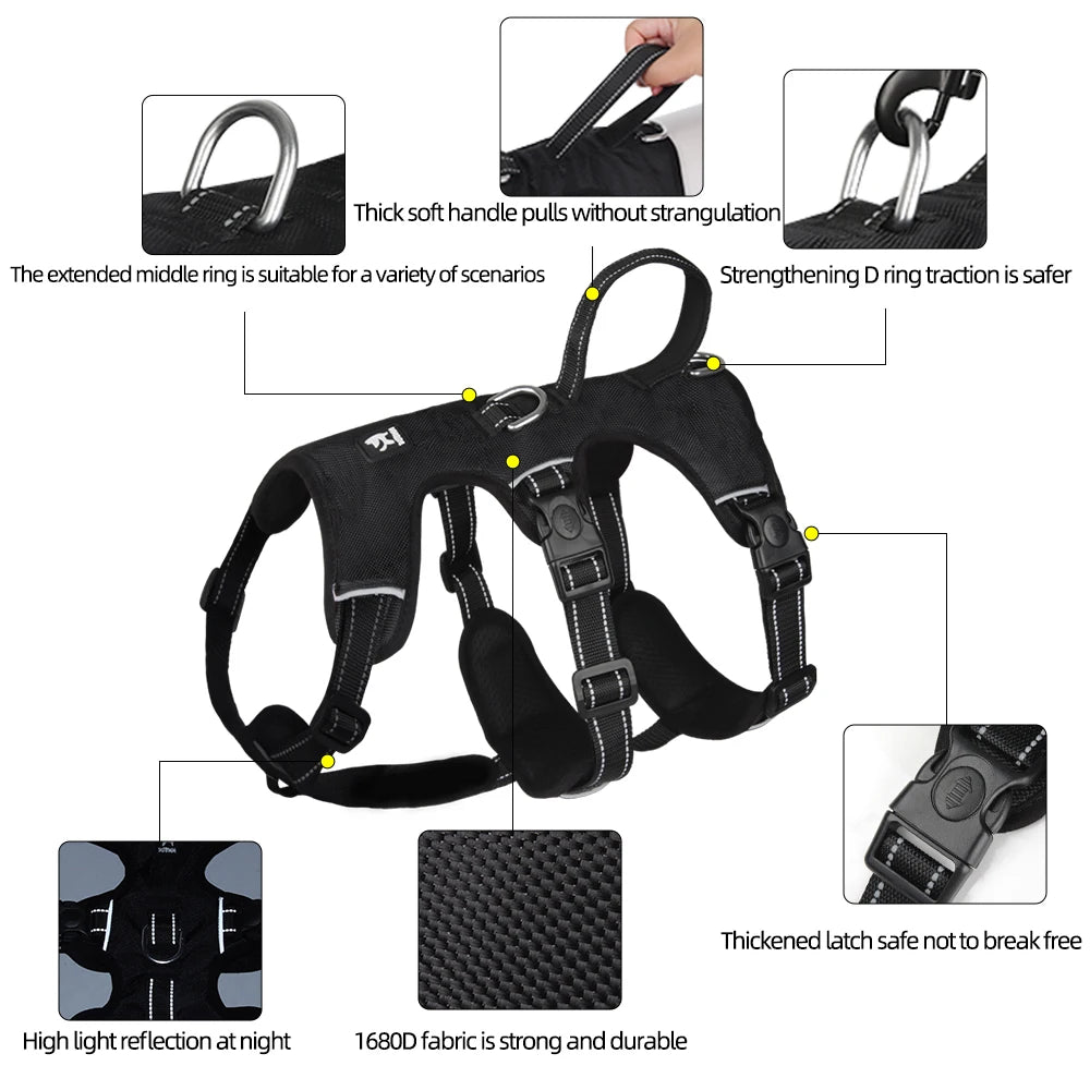 Reflective Big Dog Harness – Adjustable & Explosion-Proof with Reinforced Handle