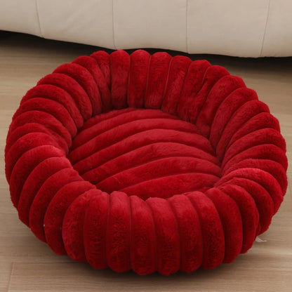 Plush Round Pet Bed for Cats & Small Dogs – Soft Washable Donut Bed with Non-Slip Base (16” to 35”)