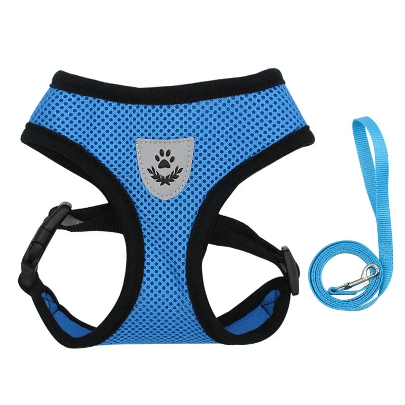 Breathable & Reflective Cat & Dog Harness – Adjustable Mesh Vest with Leash for Small Pets