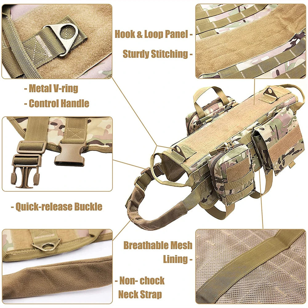 Camouflage Tactical Dog Harness & Leash Set for Large Dogs