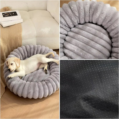 Plush Round Pet Bed for Cats & Small Dogs – Soft Washable Donut Bed with Non-Slip Base (16” to 35”)