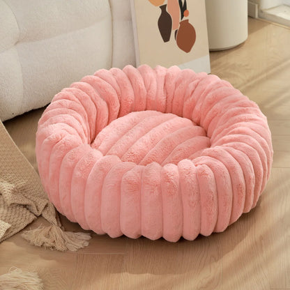 Plush Round Pet Bed for Cats & Small Dogs – Soft Washable Donut Bed with Non-Slip Base (16” to 35”)