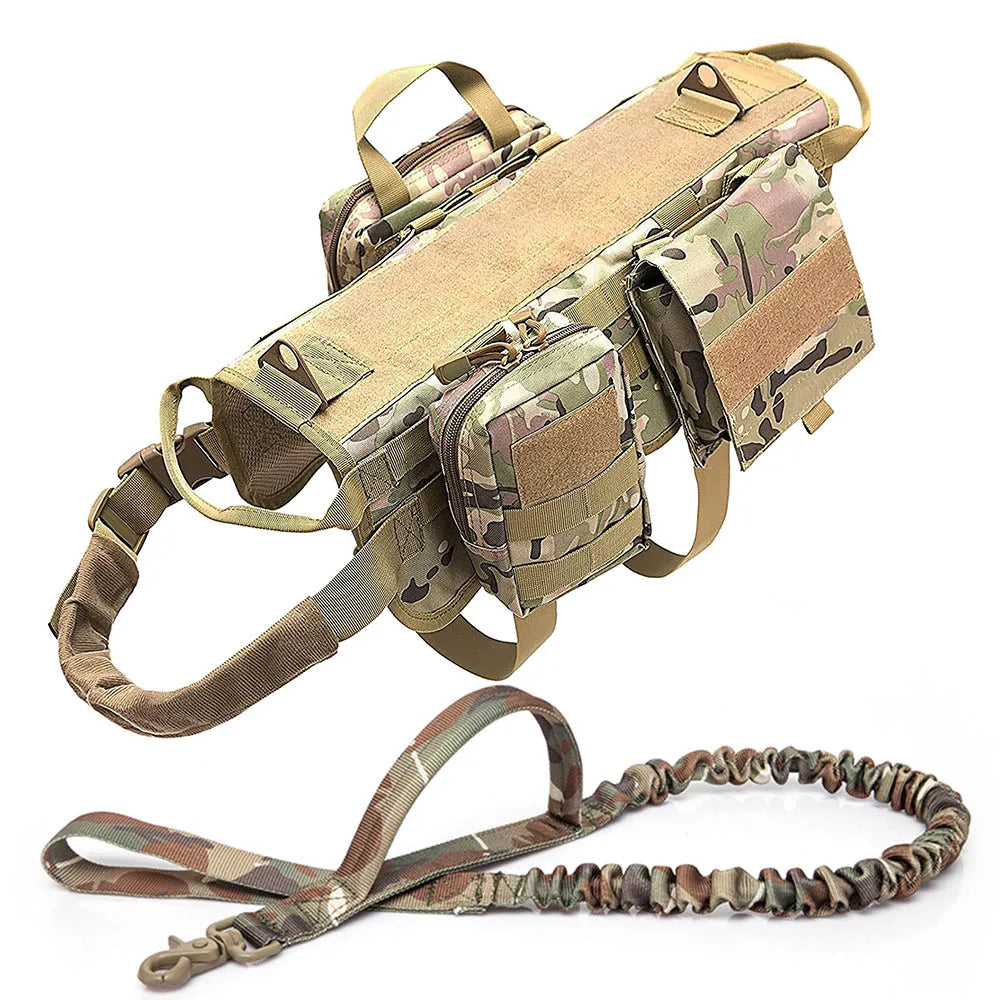 Camouflage Tactical Dog Harness & Leash Set for Large Dogs