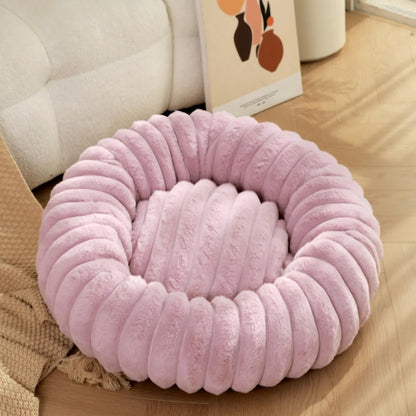 Plush Round Pet Bed for Cats & Small Dogs – Soft Washable Donut Bed with Non-Slip Base (16” to 35”)