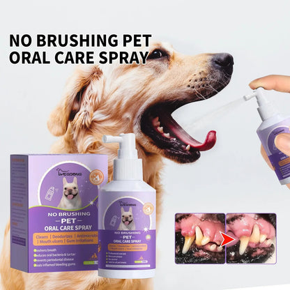 Spray nettoyant buccal pour animaux de compagnie 50 ml pour chiens et chats – Élimine la mauvaise haleine et le tartre, nettoie les dents et rafraîchit l'haleine.