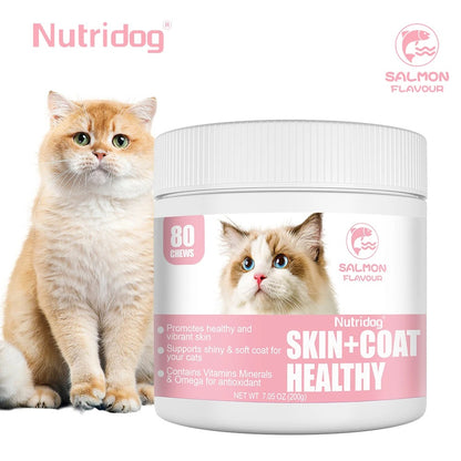 Skin & Coat Support Chews for Cats – Omega-3, Biotin & Vitamin E –