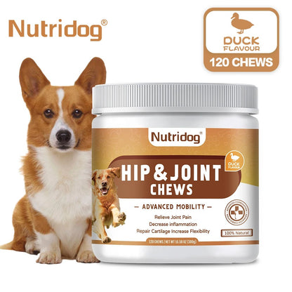 Hip & Joint Support Chews for Dogs – Glucosamine, Chondroitin, MSM & Omega-3 – Mobility & Flexibility Supplement