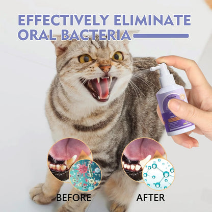 Spray nettoyant buccal pour animaux de compagnie 50 ml pour chiens et chats – Élimine la mauvaise haleine et le tartre, nettoie les dents et rafraîchit l'haleine.