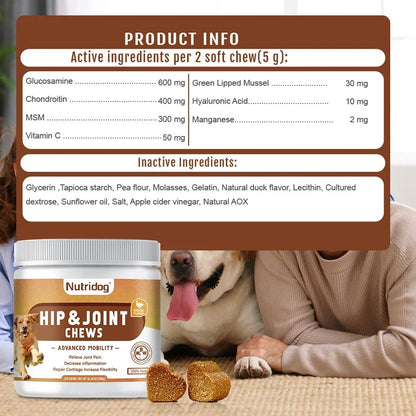 Hip & Joint Support Chews for Dogs – Glucosamine, Chondroitin, MSM & Omega-3 – Mobility & Flexibility Supplement